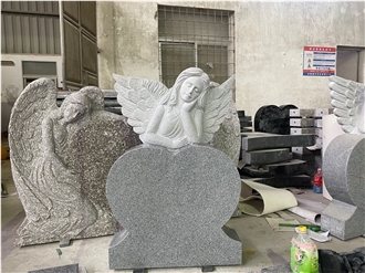 Gray Granite Heart Sculpted Angel Monument