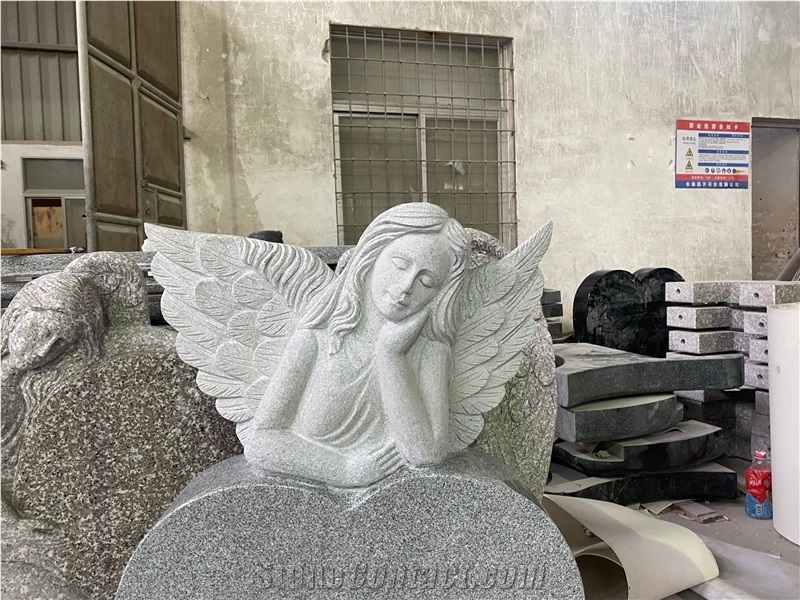 Gray Granite Heart Sculpted Angel Monument