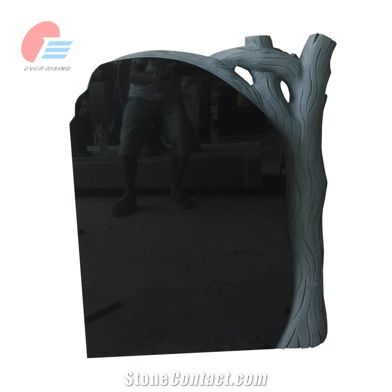 India Absolute Black Granite Classic Tree Engraved Tombstone