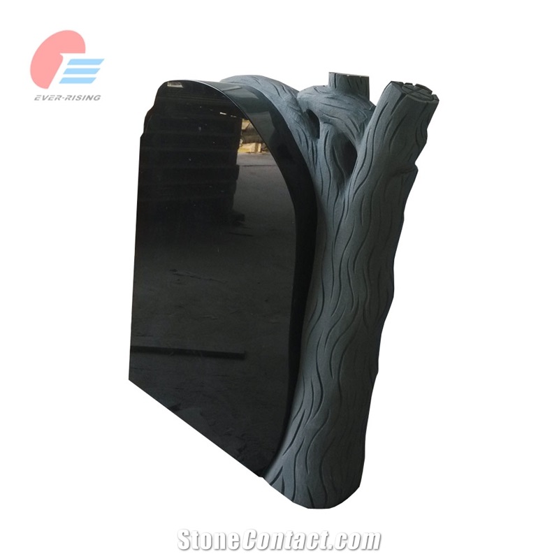 India Absolute Black Granite Classic Tree Engraved Tombstone