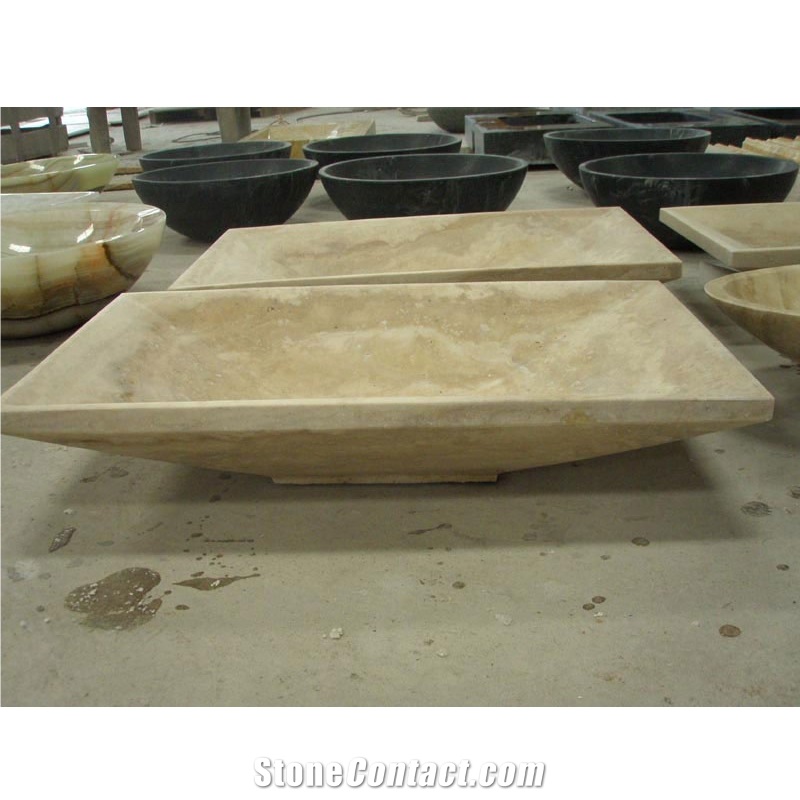 Beige Travertine Rectangle Wash Basin