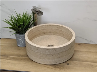 Turkey Beige Travertine Vessel Wash Basin