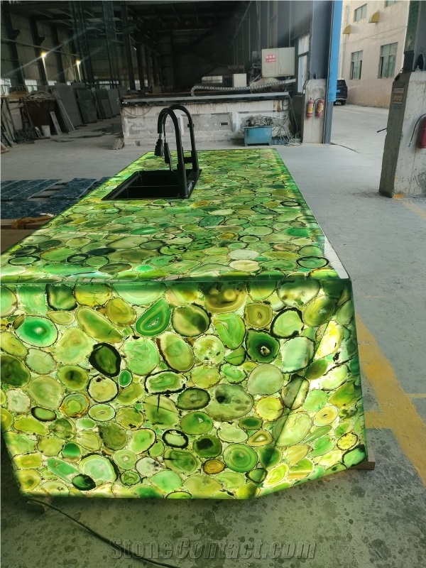 Customized  Gemstone Green Agate Countertop Modern Kitchen