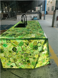 Customized  Gemstone Green Agate Countertop Modern Kitchen