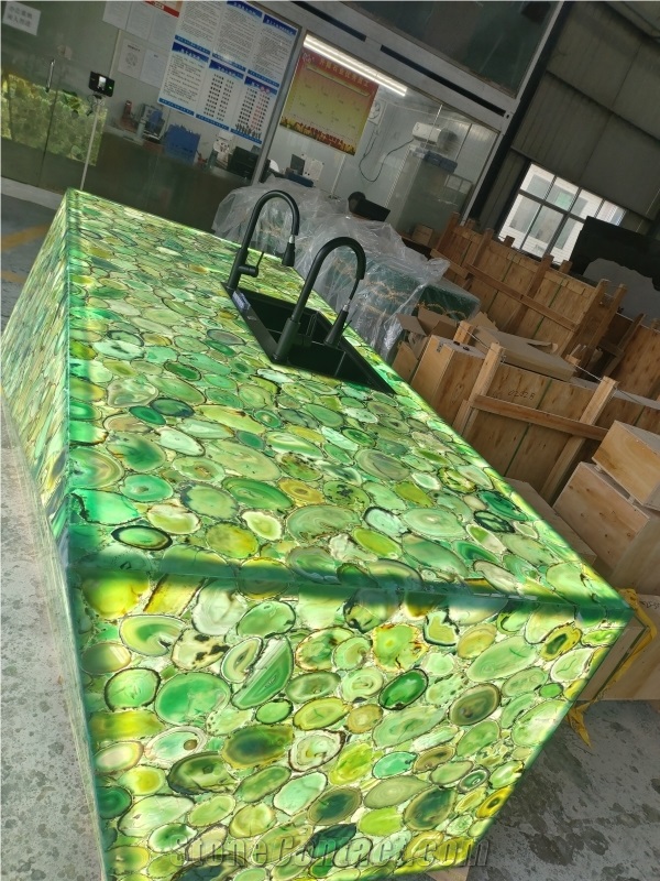 Customized  Gemstone Green Agate Countertop Modern Kitchen