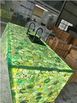 Customized  Gemstone Green Agate Countertop Modern Kitchen