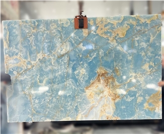 Blue Onyx Slab Background Wall Tiles Design