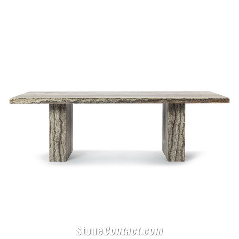 Customized Rectangle Grey Travertine Dining Table