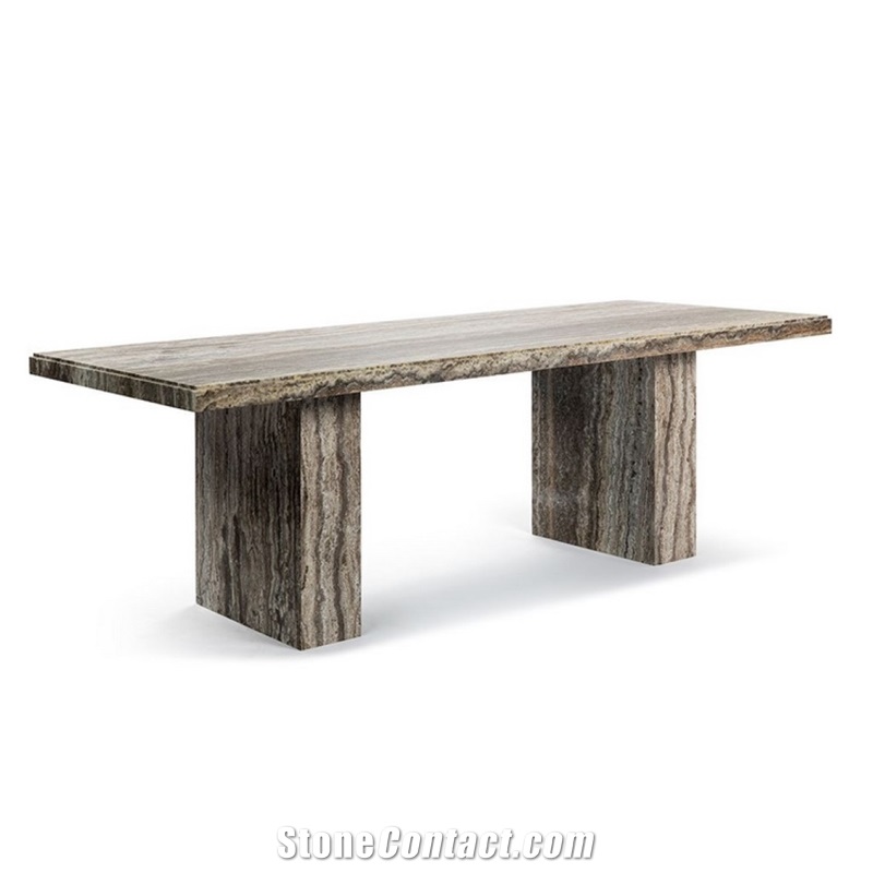 Customized Rectangle Grey Travertine Dining Table