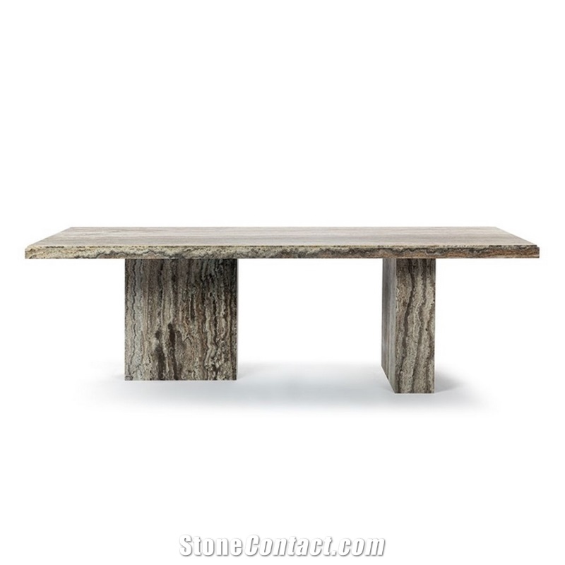 Customized Rectangle Grey Travertine Dining Table