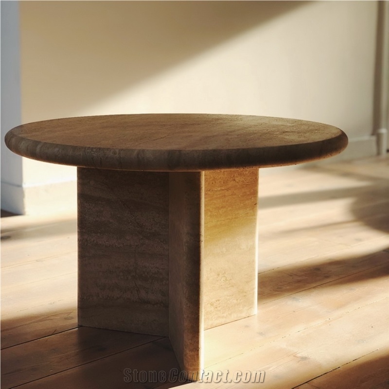 Home Decor Beige Round Travertine Side Table
