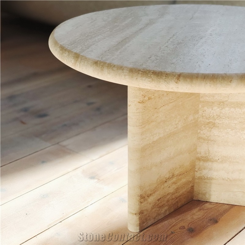 Home Decor Beige Round Travertine Side Table