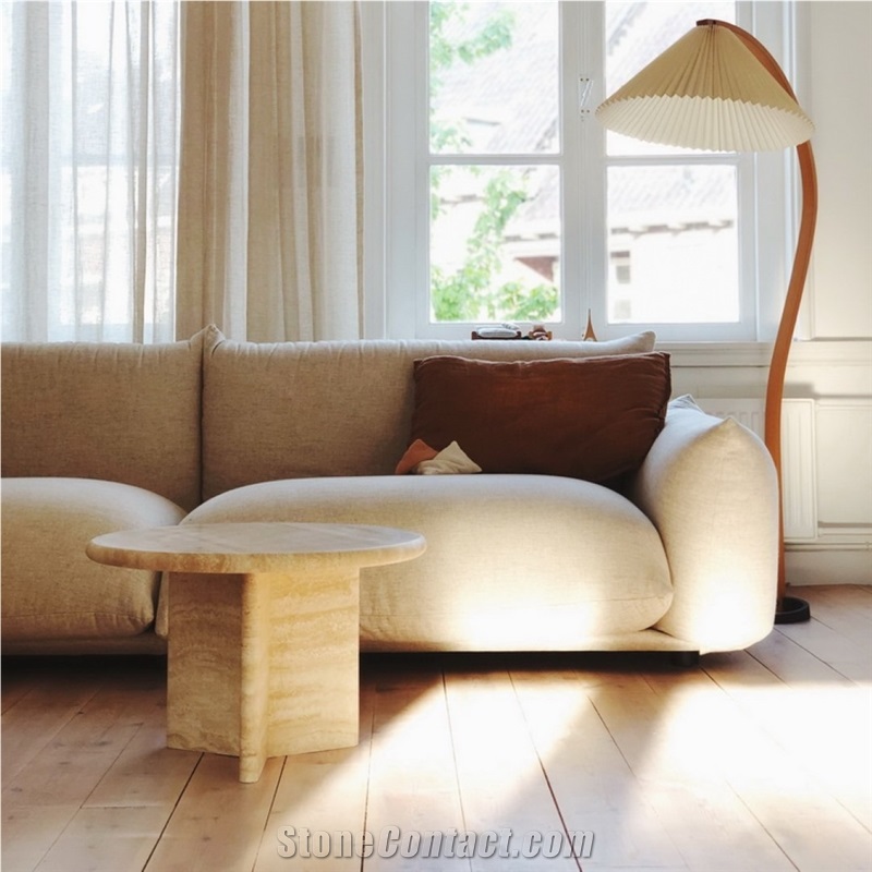 Home Decor Beige Round Travertine Side Table