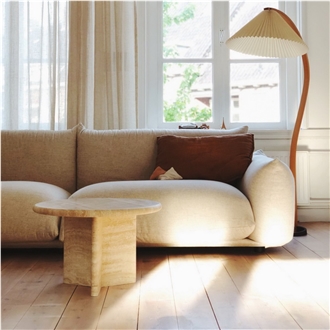 Home Decor Beige Round Travertine Side Table