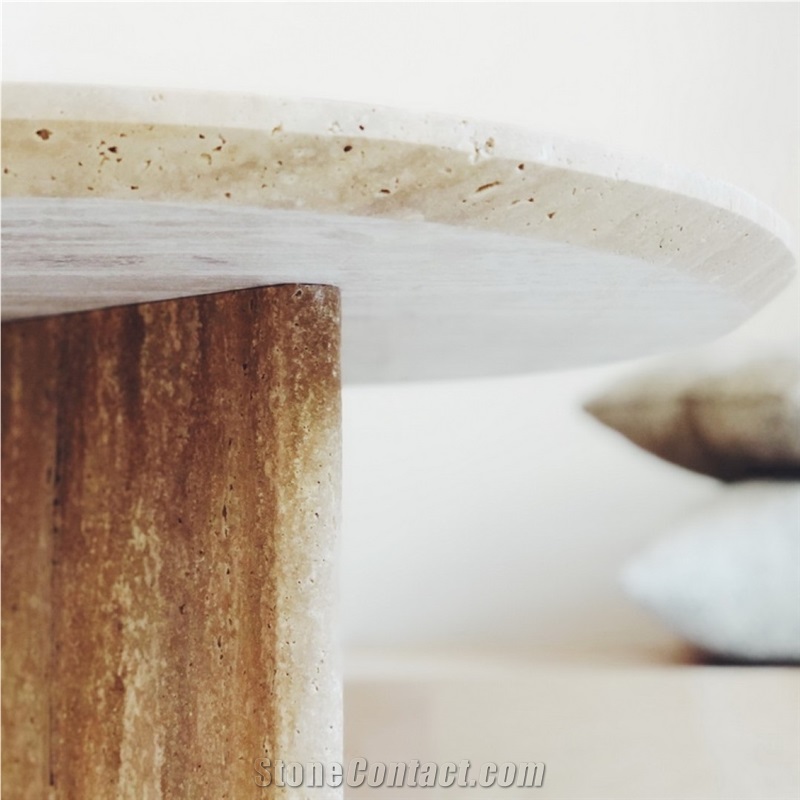 Home Decor Beige Round Travertine Side Table