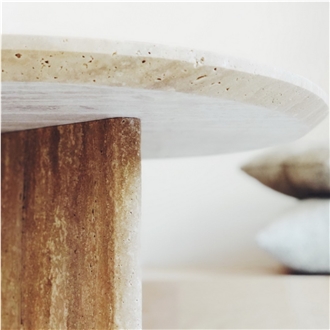 Home Decor Beige Round Travertine Side Table