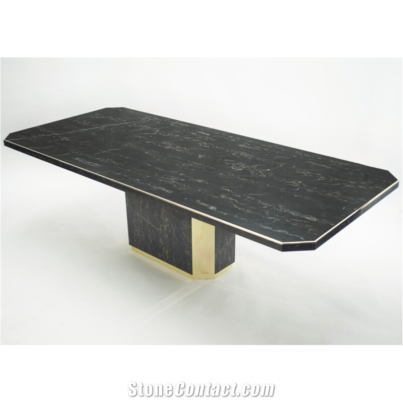 Large Brass Portoro Marble Dining Room Table