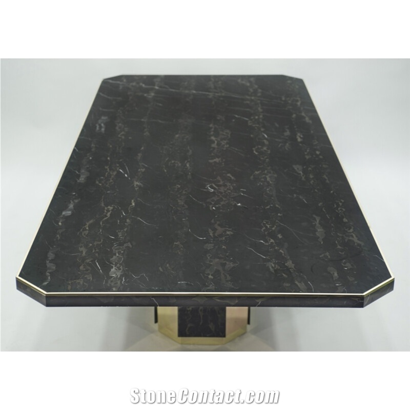 Large Brass Portoro Marble Dining Room Table