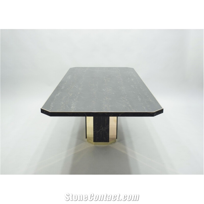 Large Brass Portoro Marble Dining Room Table