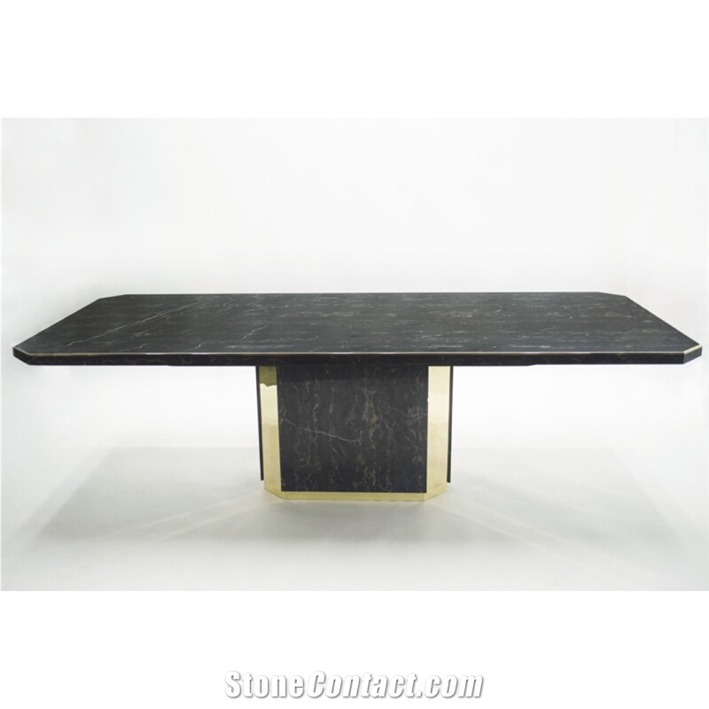 Large Brass Portoro Marble Dining Room Table