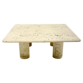 Mid-Century Italian Square Coffee Travertine Table