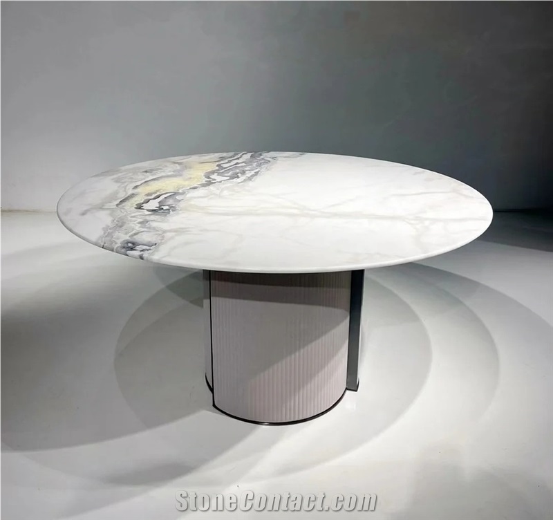 Picasso White Marble Round Dining Table Top