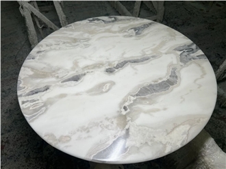 Picasso White Marble Round Dining Table Top