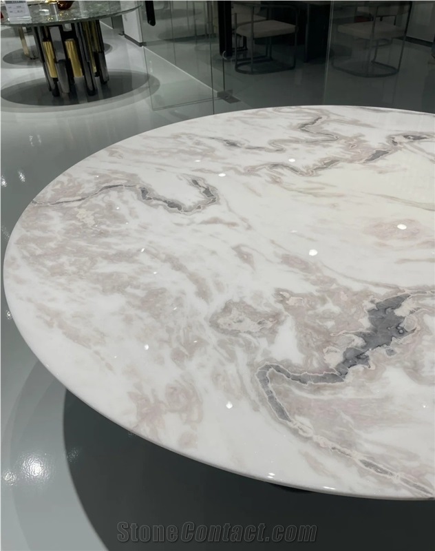 Picasso White Marble Round Dining Table Top