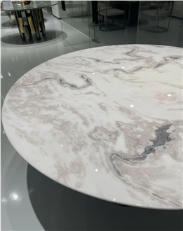 Picasso White Marble Round Dining Table Top