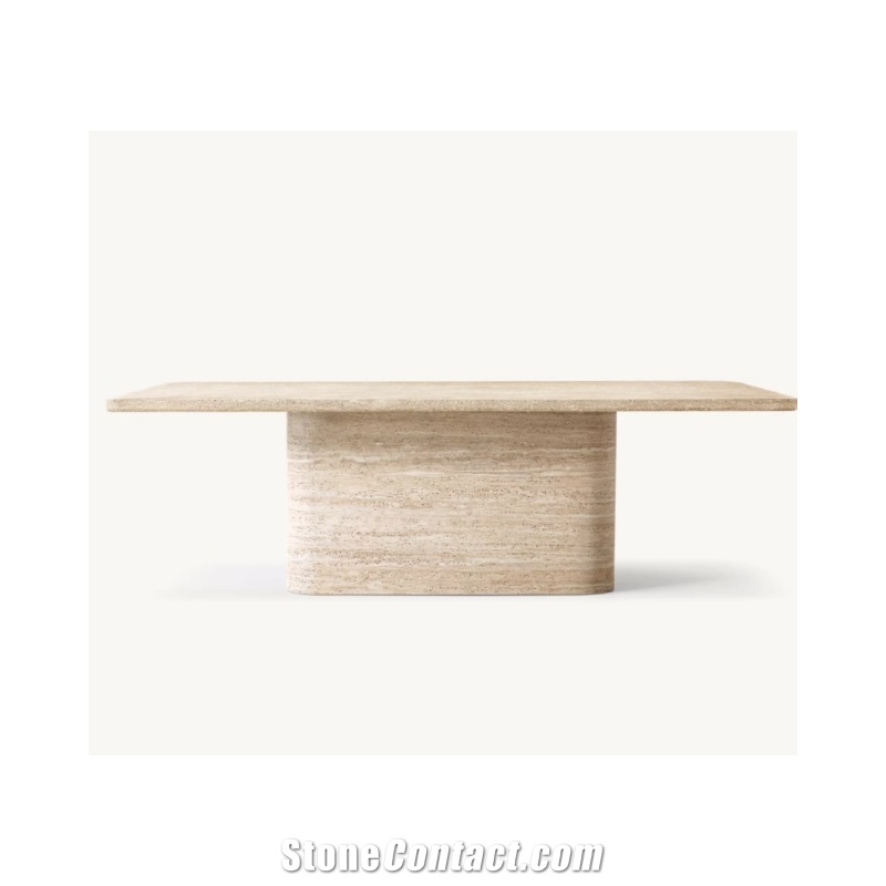 Polished Roman Travertine Dining Table