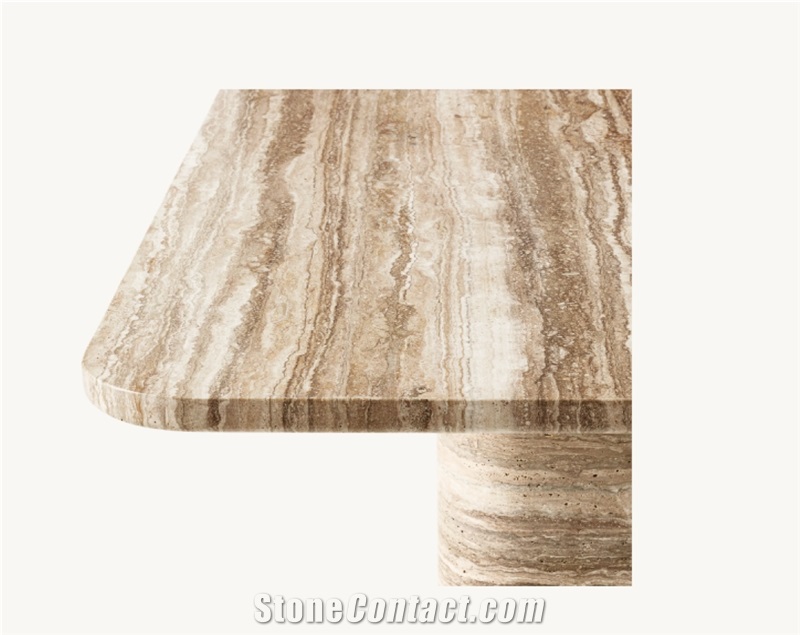 Polished Roman Travertine Dining Table