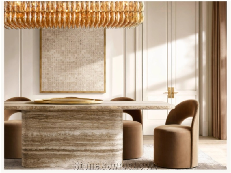 Polished Roman Travertine Dining Table