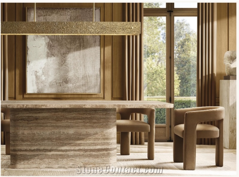Polished Roman Travertine Dining Table