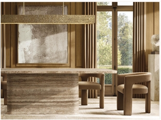 Polished Roman Travertine Dining Table