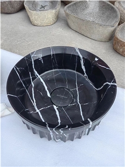 Round Black And White Marble Bathroom Washbasin