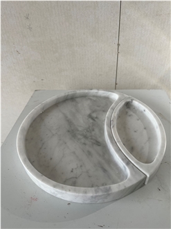 Round Carrara Fancy White Marble Decor Shower Tray