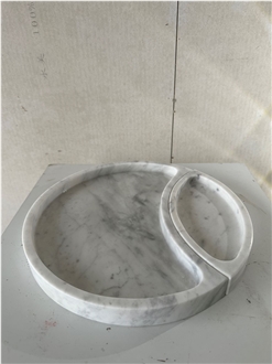 Round Carrara Fancy White Marble Decor Shower Tray