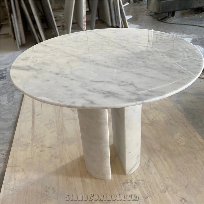Round  Carrara White Marble Coffee Side Table