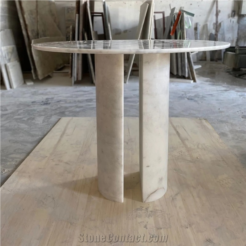 Round  Carrara White Marble Coffee Side Table