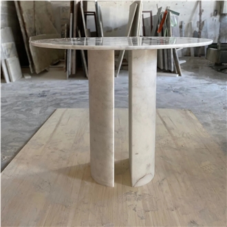 Round  Carrara White Marble Coffee Side Table