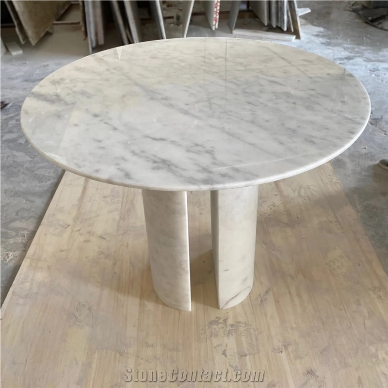 Round  Carrara White Marble Coffee Side Table