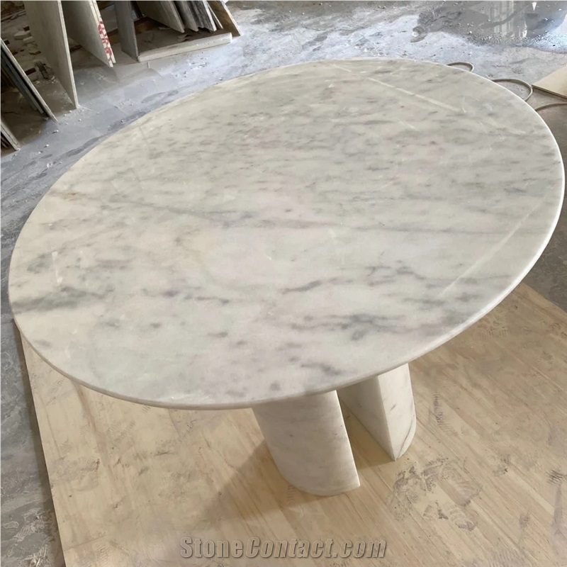 Round  Carrara White Marble Coffee Side Table