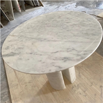 Round  Carrara White Marble Coffee Side Table