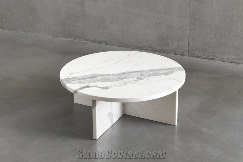 Round Living Room Volaks White Marble Coffee Table