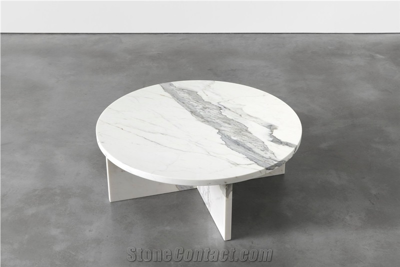 Round Living Room Volaks White Marble Coffee Table