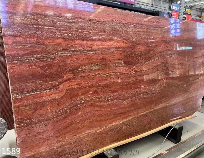 Iran Red Travertine Tiles Azarshahr Persia Rosso Big Slab