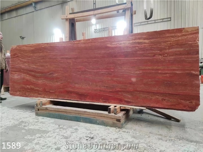 Iran Red Travertine Tiles Azarshahr Persia Rosso Big Slab