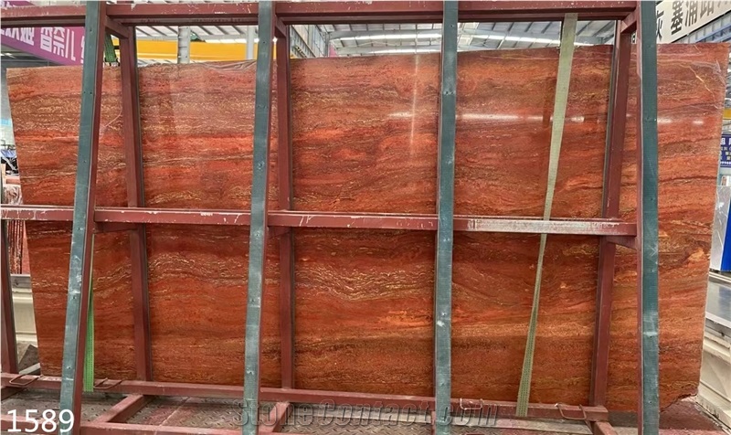 Iran Red Travertine Tiles Azarshahr Persia Rosso Big Slab
