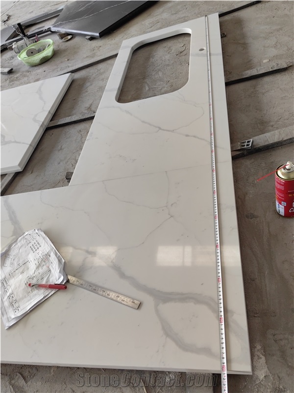 Aritificial Grey Vein Sink Cut 5046 Quartz Kitchen Countertop