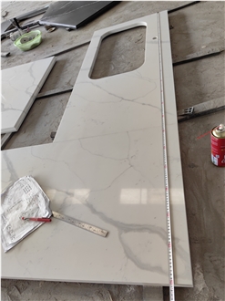 Aritificial Grey Vein Sink Cut 5046 Quartz Kitchen Countertop